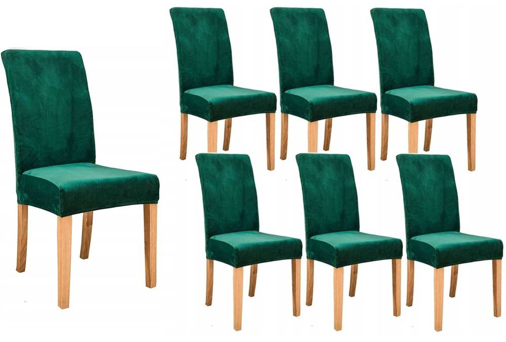 Pokrowce Na Krzesła 6szt Welurowe Welur Uniwersalne Elastyczne Zielone