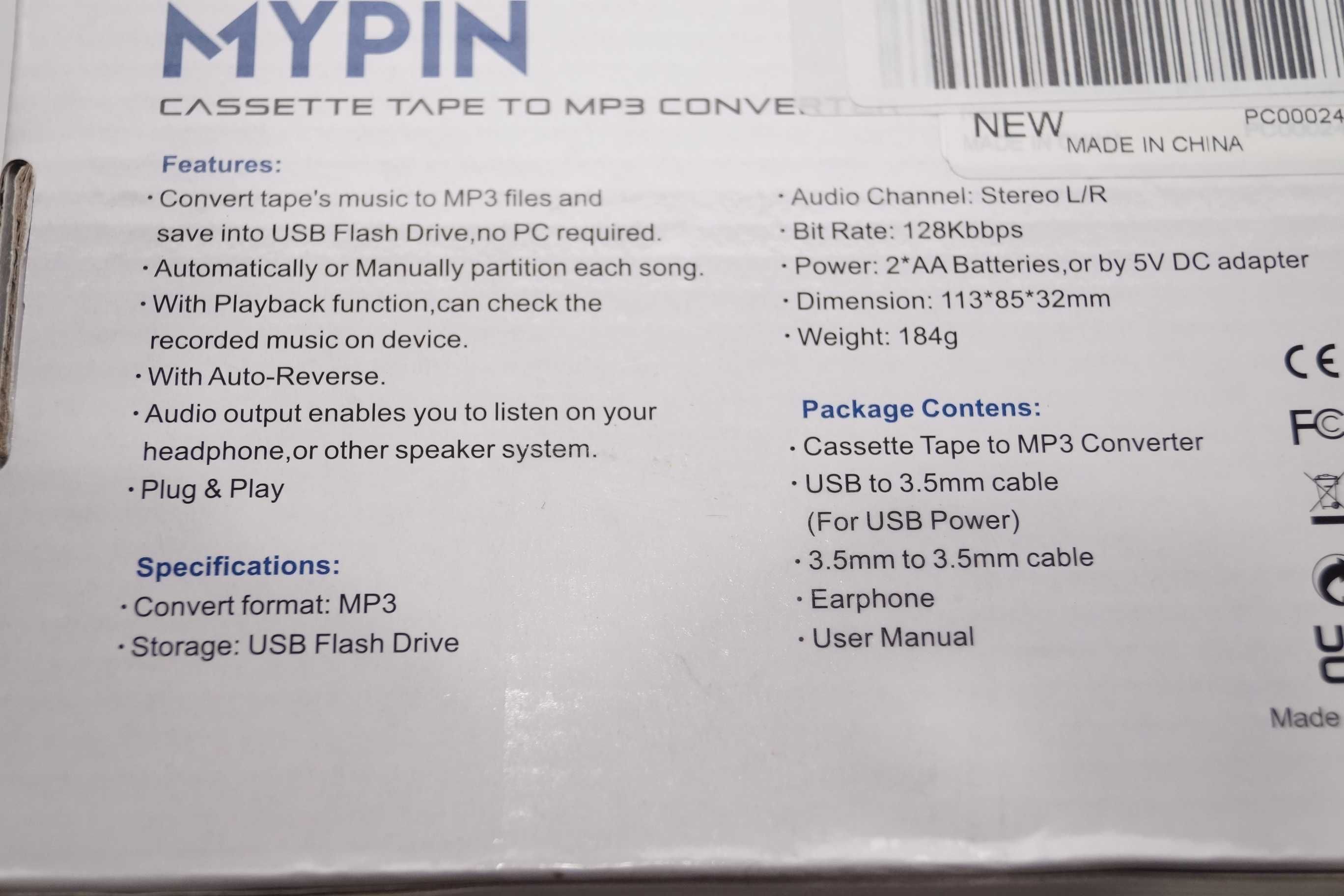 MYPIN przenośny odtwarzacz kasetowy USB Walkman konwerter MP3