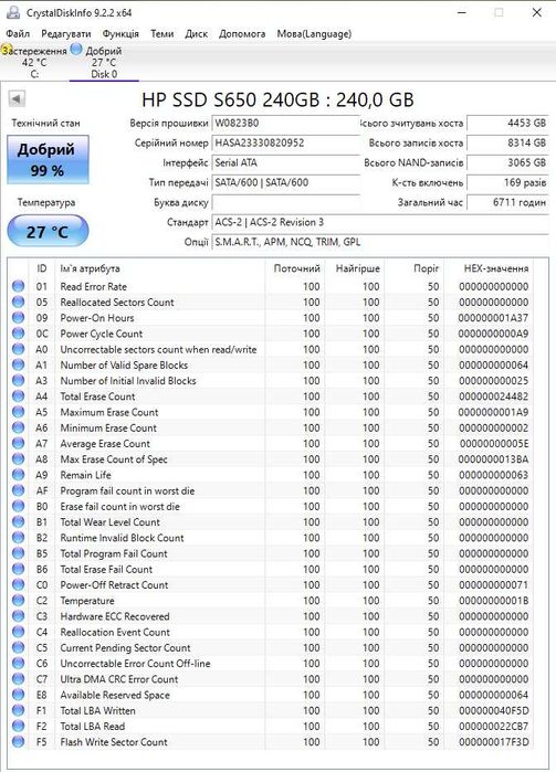 SSD диск 240GB HP S650 (SATA3 \ 2.5"). Trade-IN