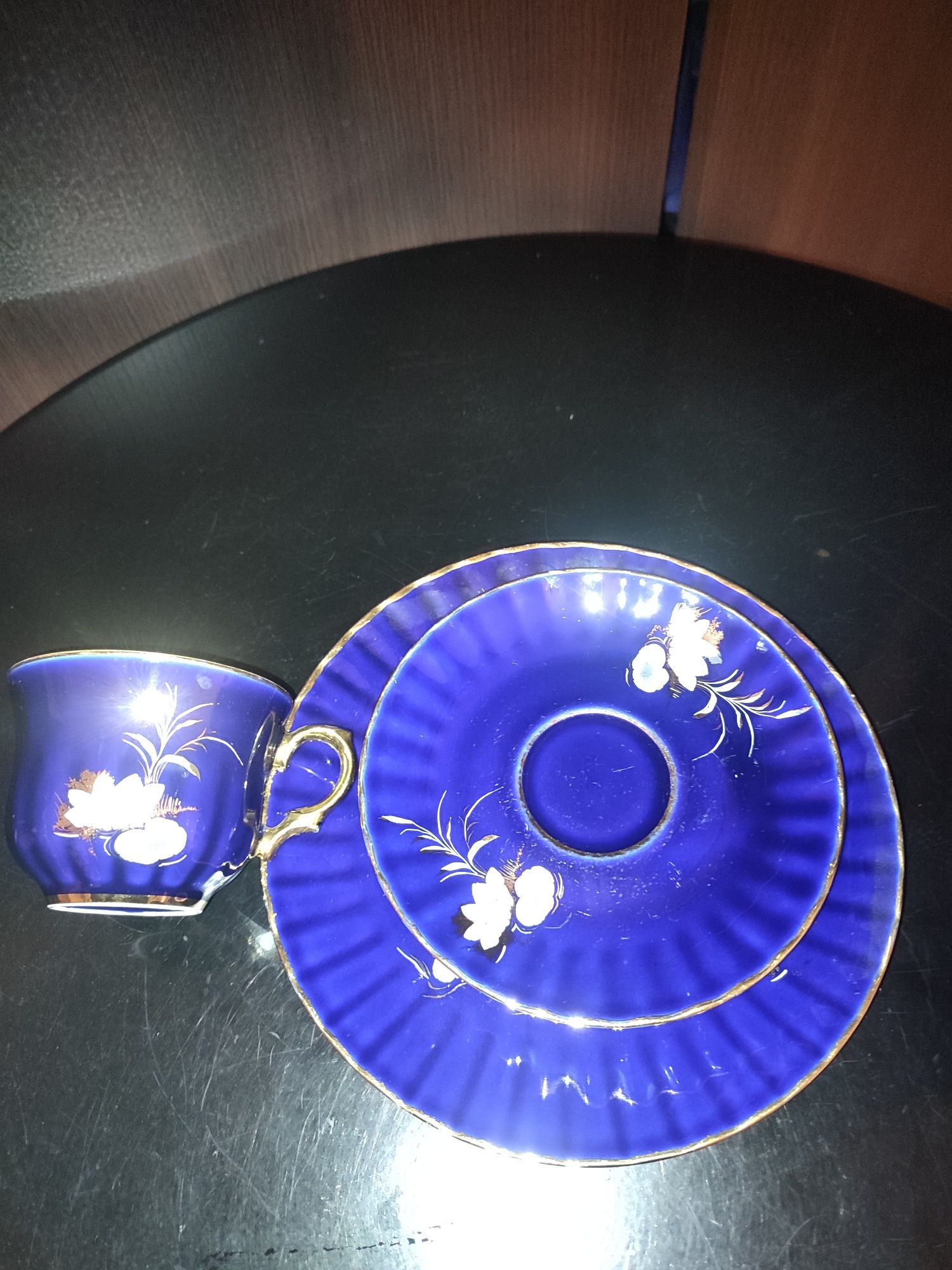 Śliczne stare trio porcelana Echt Kobalt