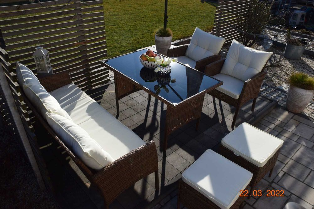 zestaw ogrodowy technorattan ODESSA sofa 3  2szt fotel 2szt pufa miod