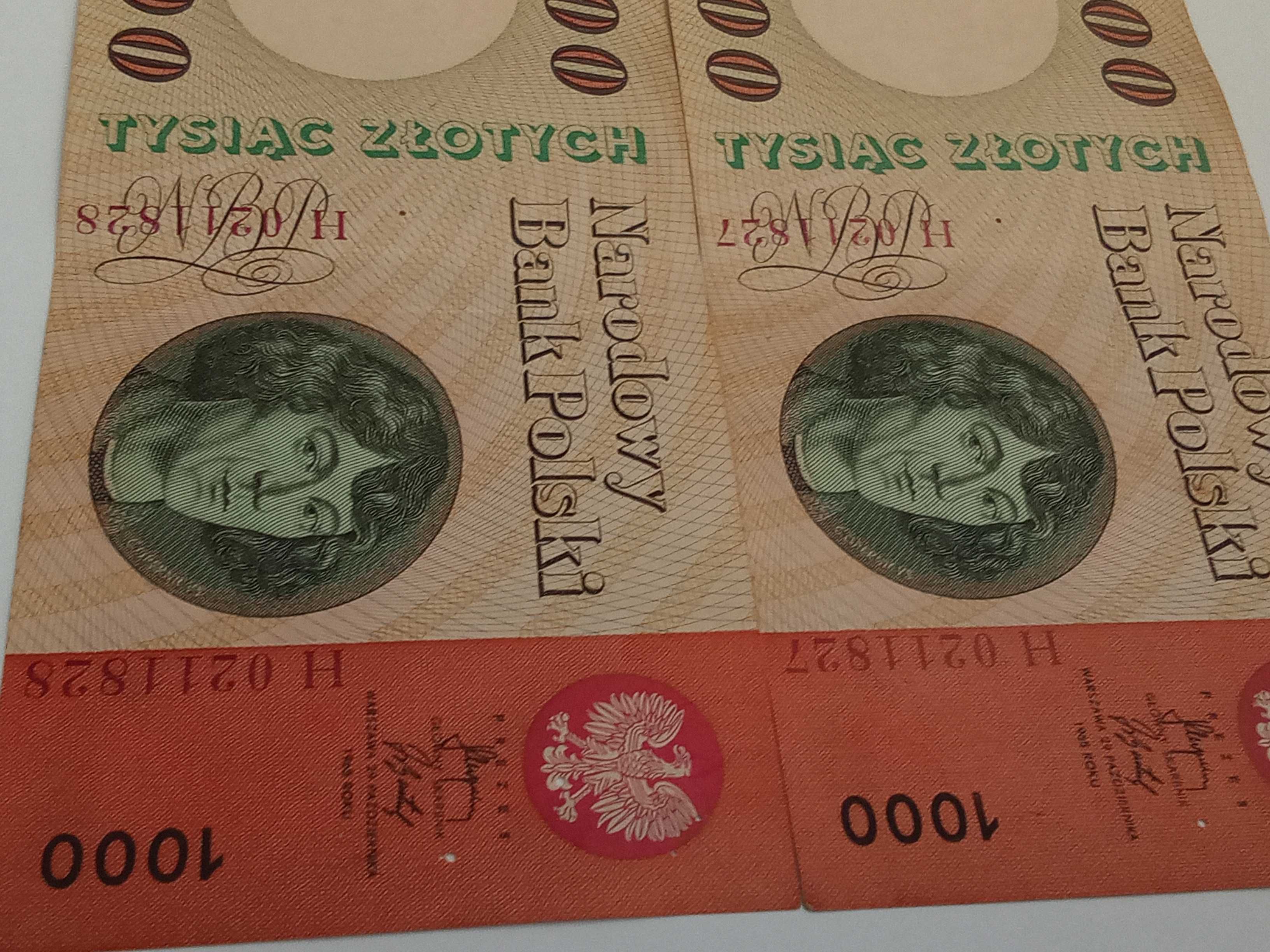 Banknoty 1000 zlotych z 1965 r seria H parka .