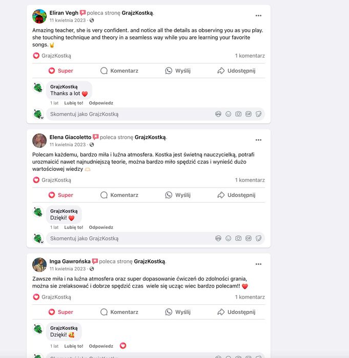 Lekcje gry na gitarze, basie, akustyku. ENG avail.