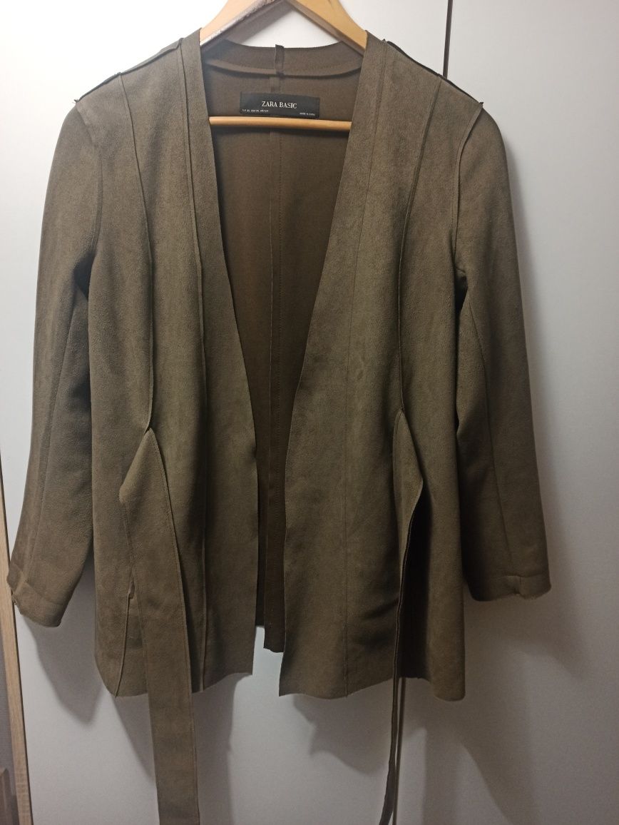 Żakiet, marynarka damska, Zara, zamszowa, skóra, XS, wiązana