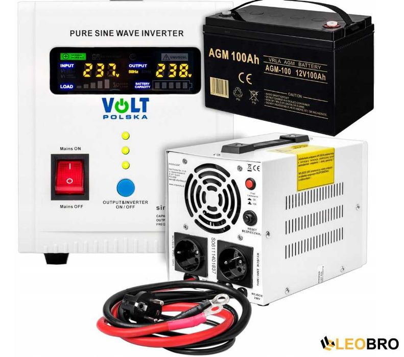 Аварійний комплект інвертор 800E 12/230V+Акумулятор AGM VRLA 100Ah 12V