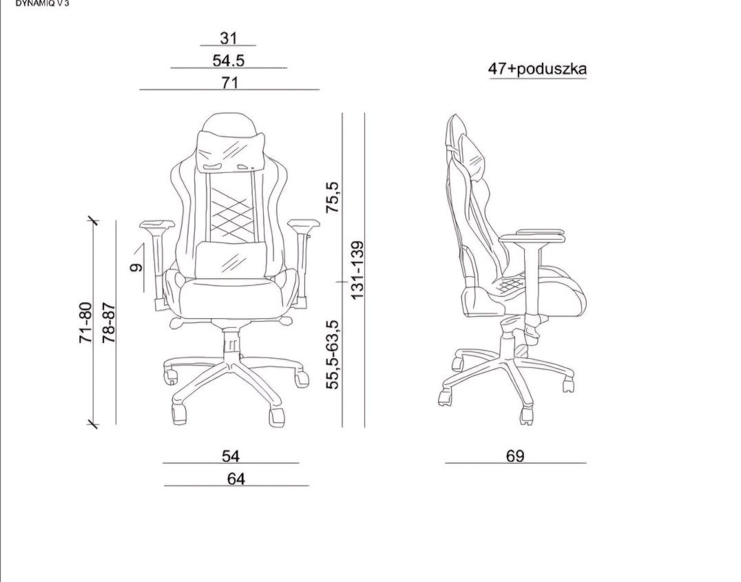 Fotel Gamingowy obrotowy DYNAMIQ V3 - Nowy