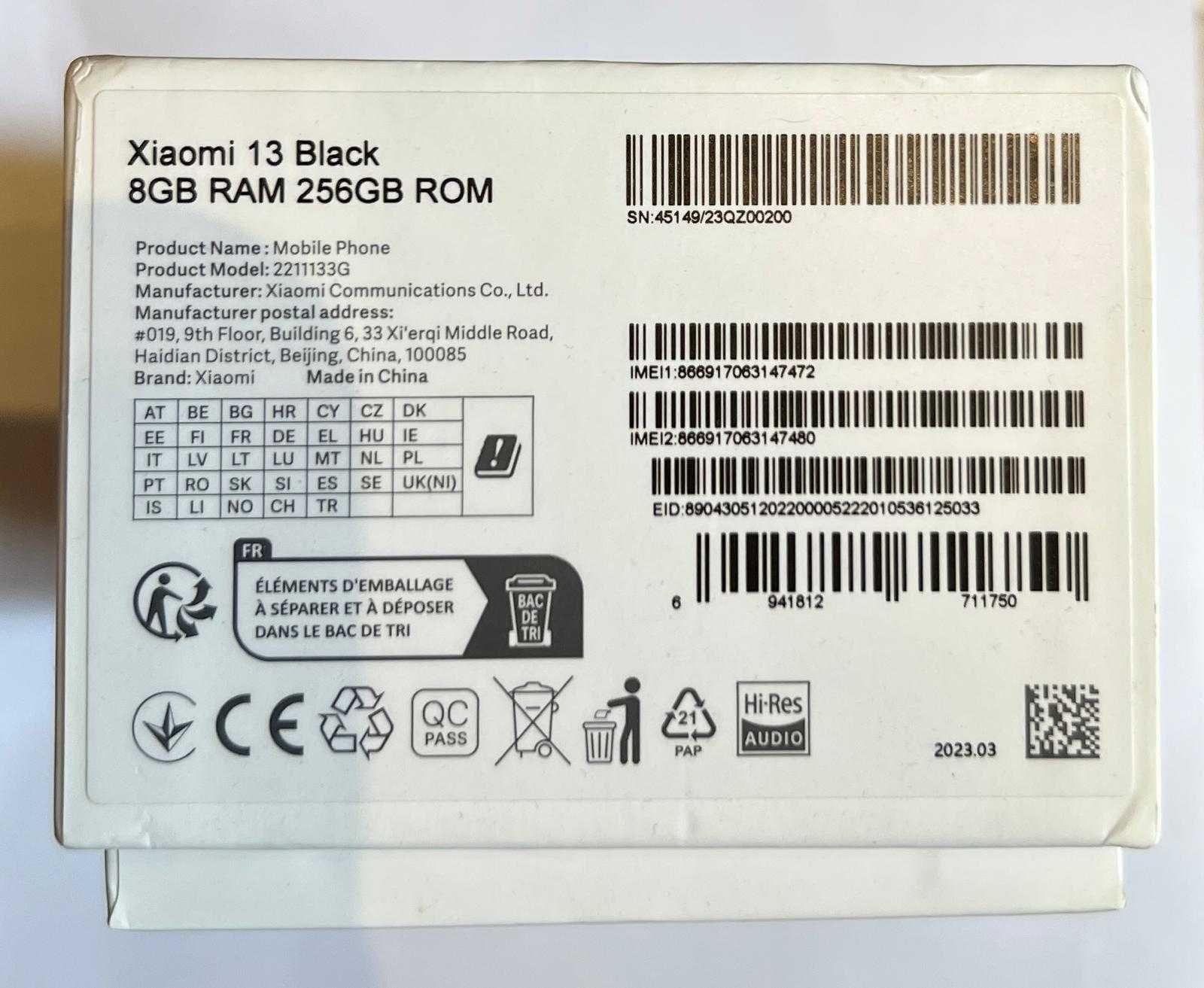 Xiaomi 13 Black 8GB RAM / 256GB ROM + capas/películas de proteção