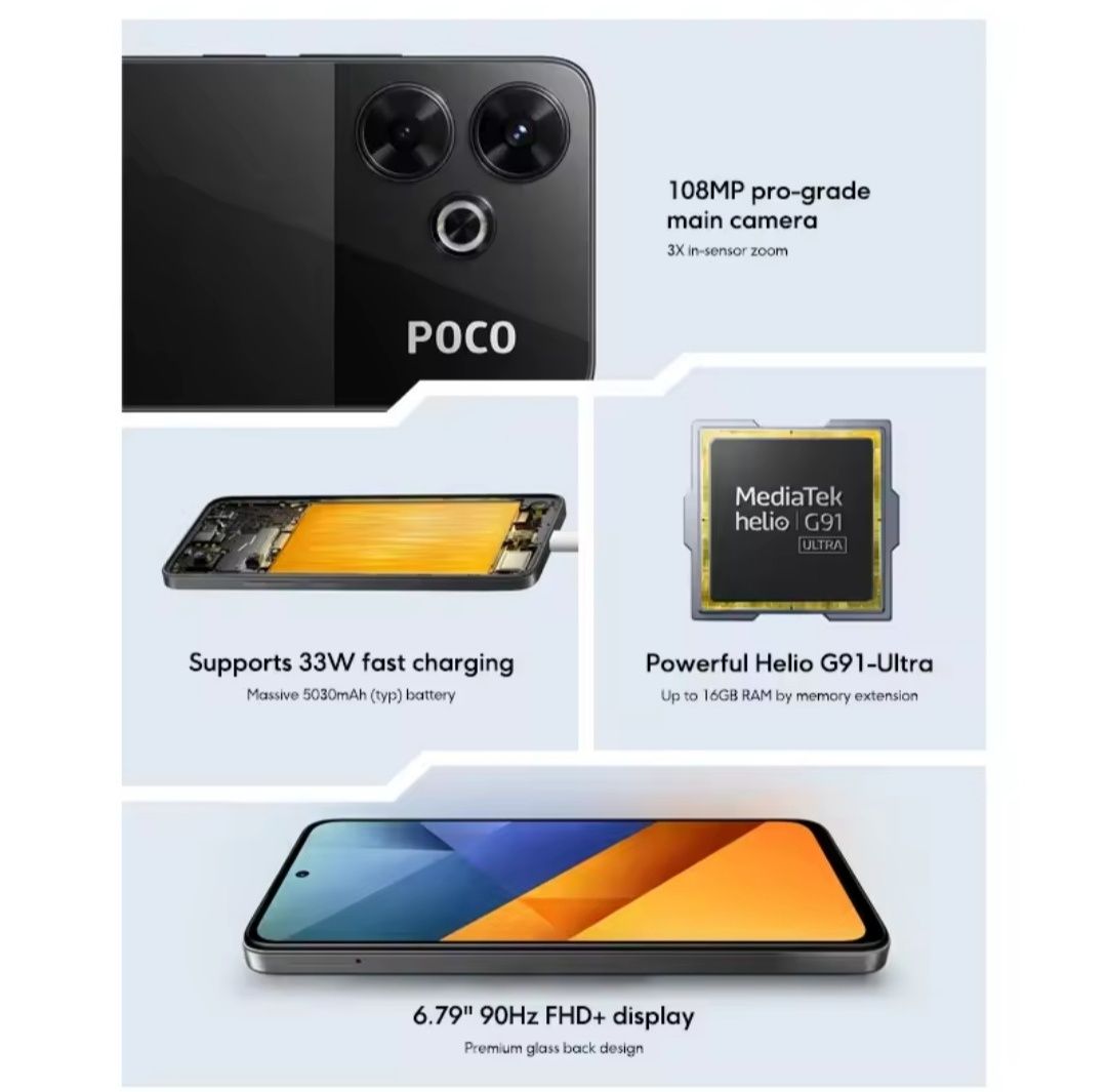 POCO M6 Global Version 8/256 GB Media Tek G91 Ultra, 5030 мАч (чёрный)
