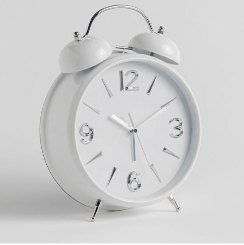 Biały zegar stołowy Kolibro duży ze srebrnymi cyframi, nowy, home &you