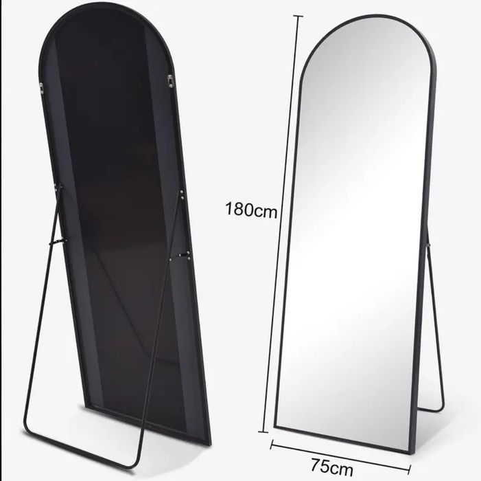 Duże Lustro Ścienne z Czarną Metalową Ramą Stojące do Salonu 180x75 cm