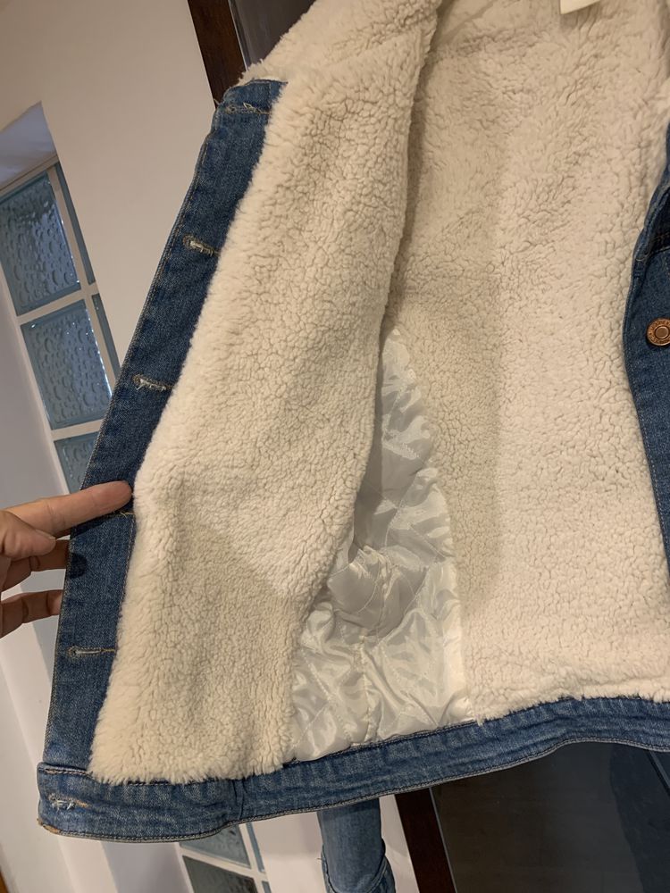 Cudna kurtka jeansowa z futerkiem 164 cm H&M