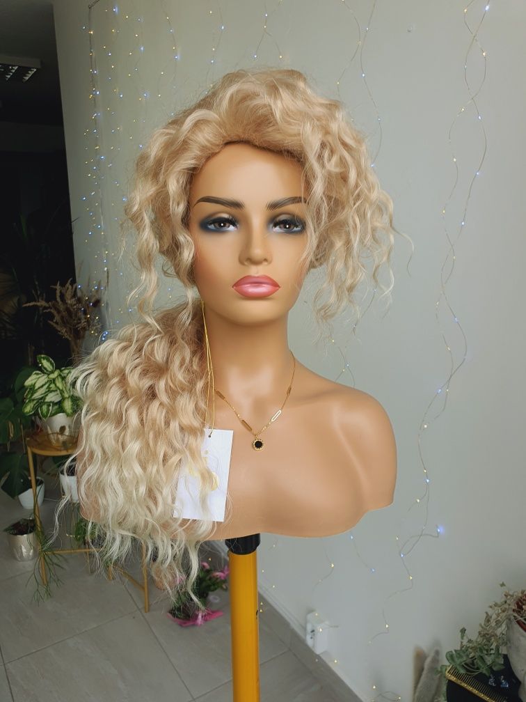 Długa peruka średni blond fale loki afroloki naturalna fryzura