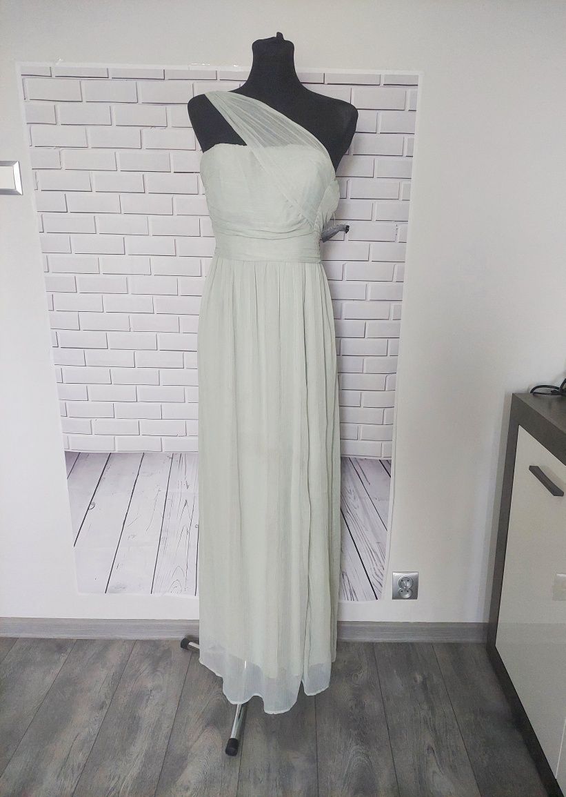 Pistacjowa sukienka maxi okazjonalna wieczorowa impreza wesele L XL