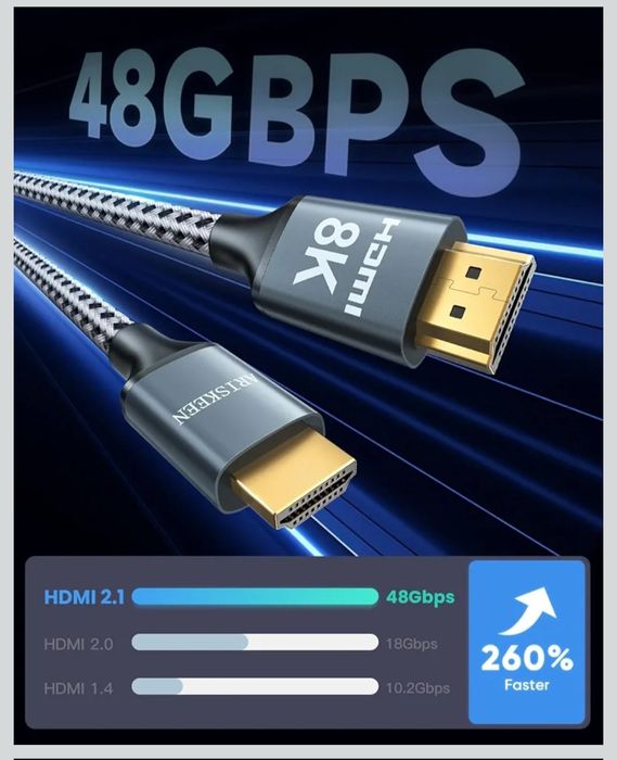 ARISKEEN Nylonowy pleciony kabel HDMI 2.1 8K, 1 m
