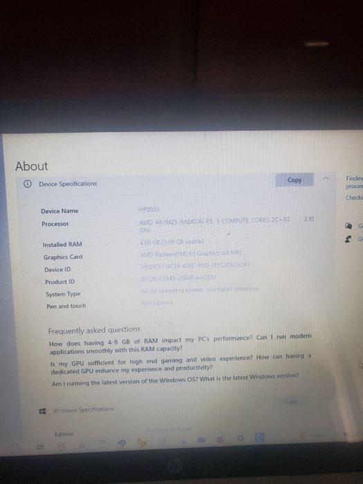 Portátil HP 15-db0xxx 4 GB RAM USADO