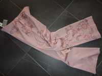 WAREHOUSE nowe MODNE eleganckie spodnie pudrowy róż koraliki cekiny 38