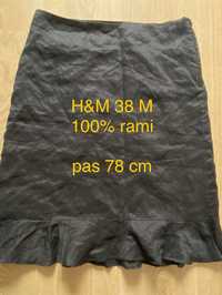 H&M 38 M spodnica midi z falbanką czarna rimi len Vintage