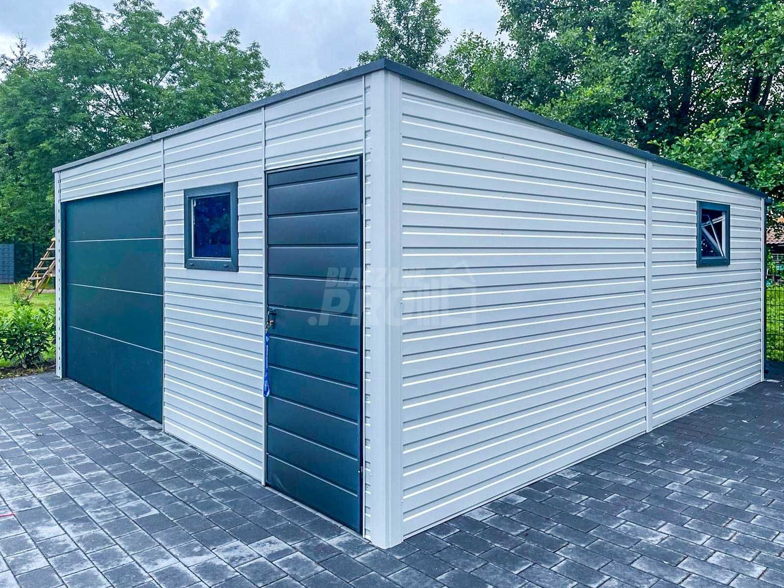 Garaż Blaszany 6,5x6m  Brama Segmentowa  Okno  Biały -Antracyt  GP412