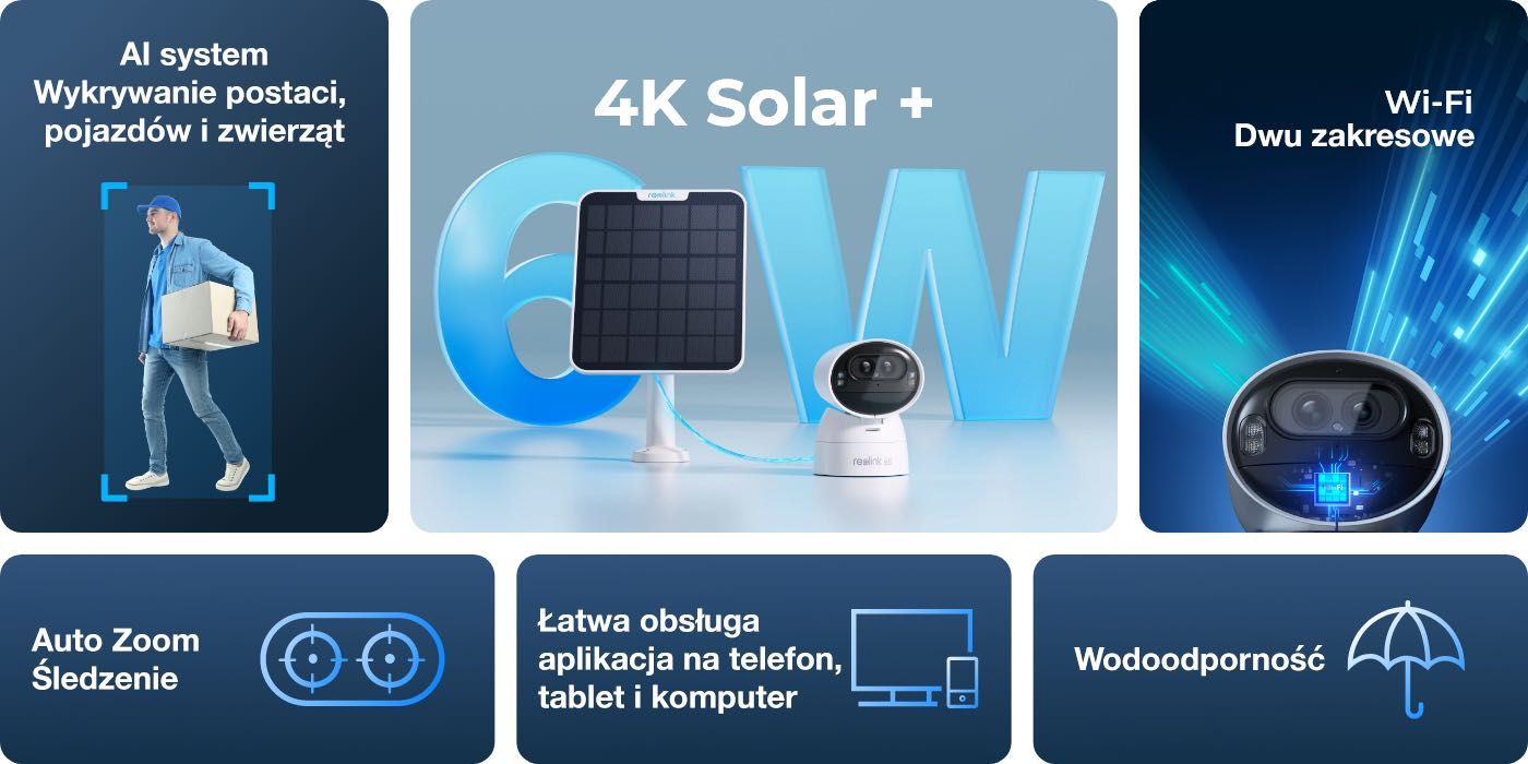 Kamera bezprzewodowa WIFI z własnym zasilaniem i śledzeniem obrotowa