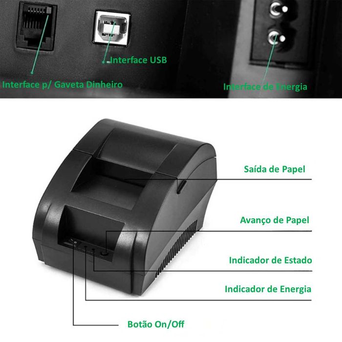 Impressora Térmica: USB, QRCode, 57-60mm - ZJiang ZJ-5890K