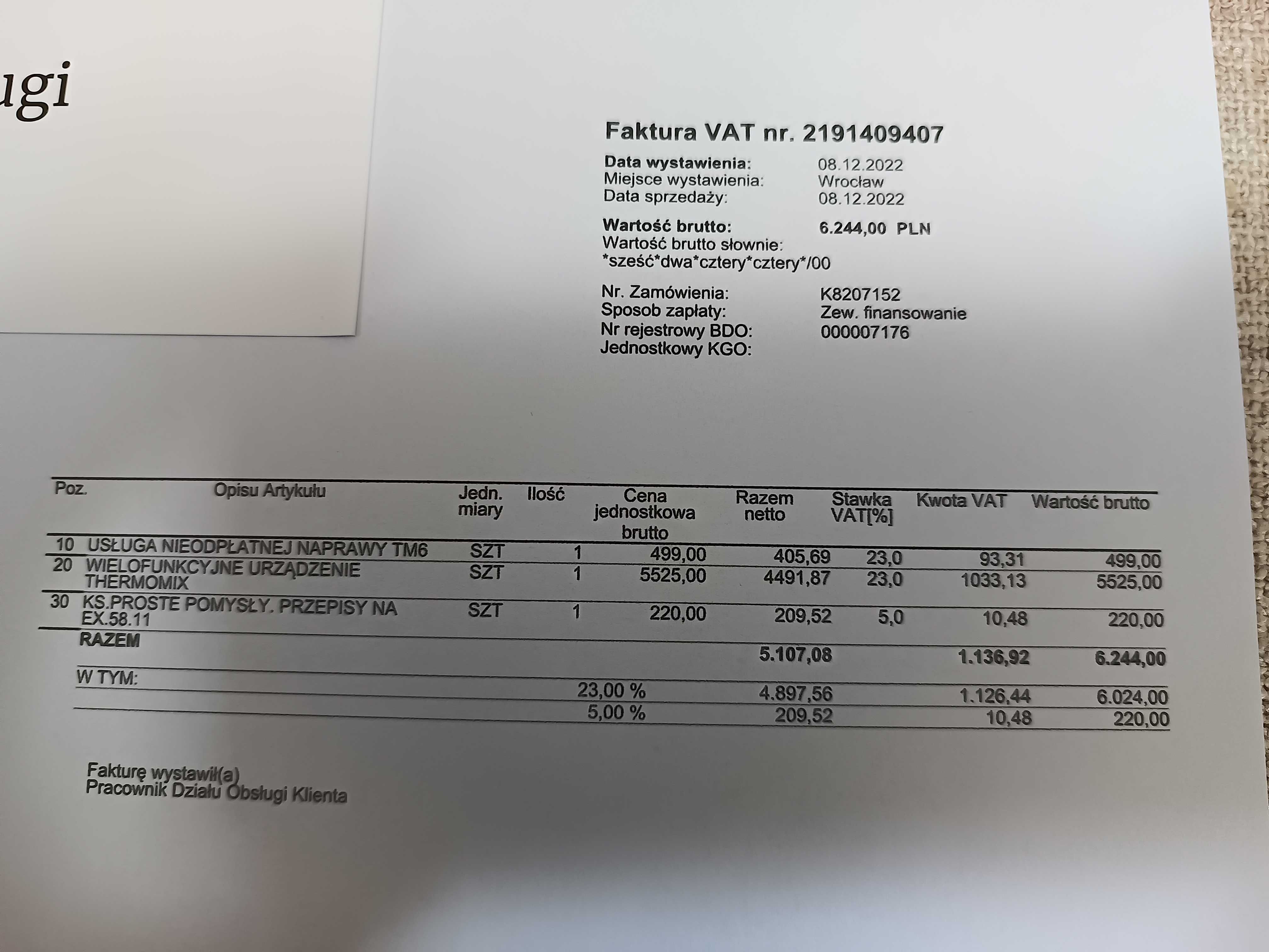 VORWERK Thermomix TM6 TM 6 gwarancja do 08.12.2027r.