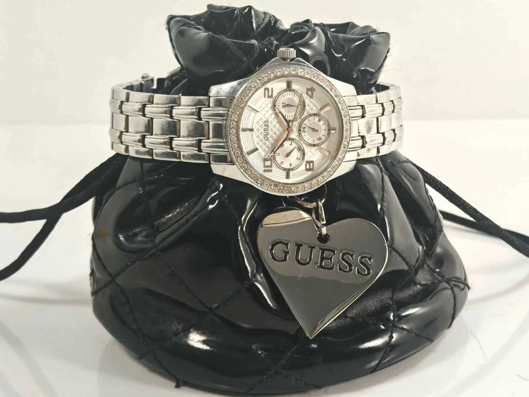 damski srebrny zegarek guess w0403l1 z etui