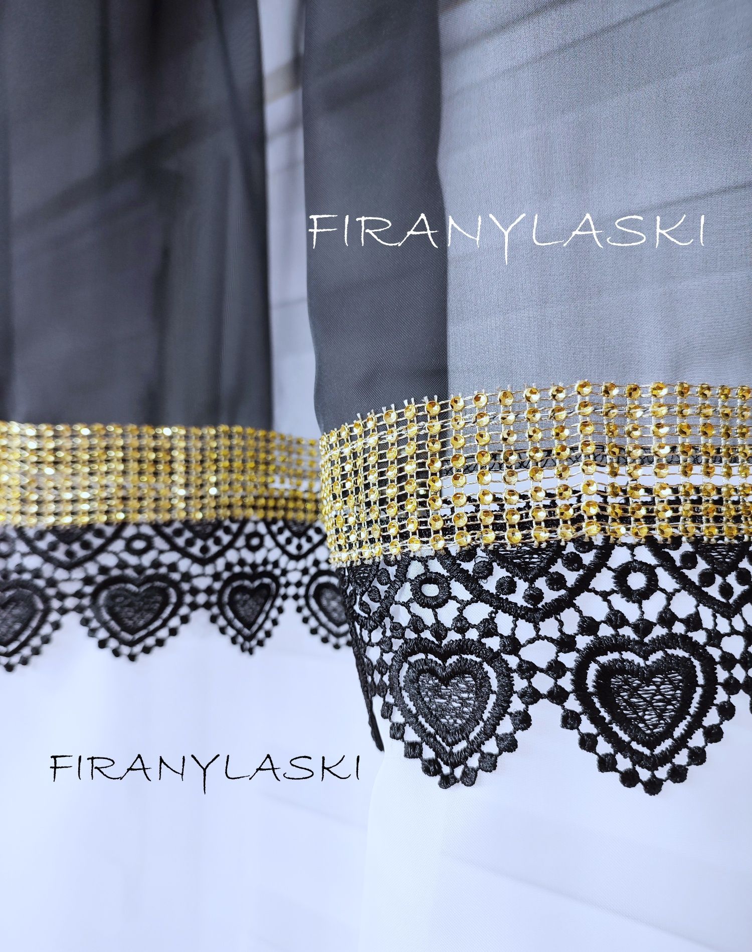 Firany 400x150 Firanki biało czarne