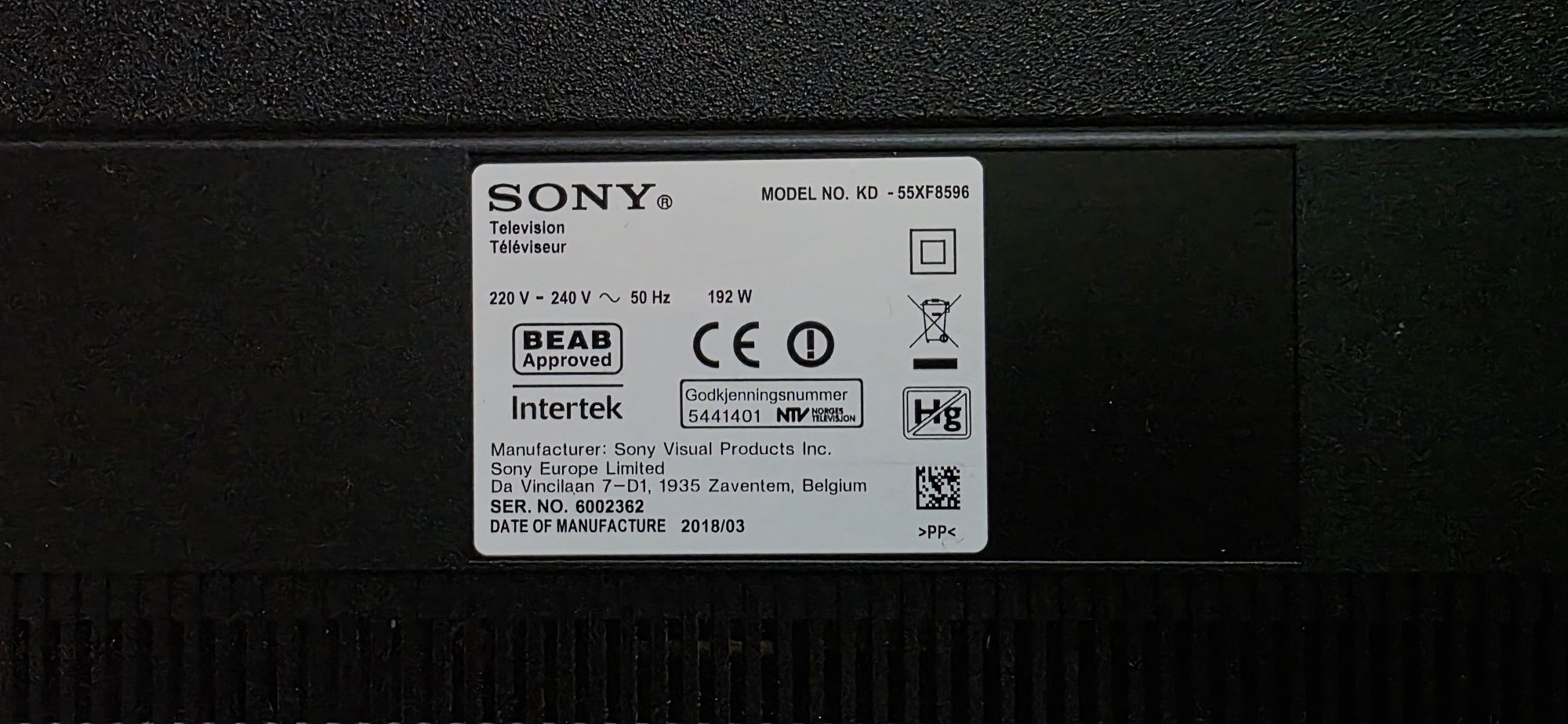 Sony Bravia KD-55XF8596 55 cali android tv  - uszkodzony