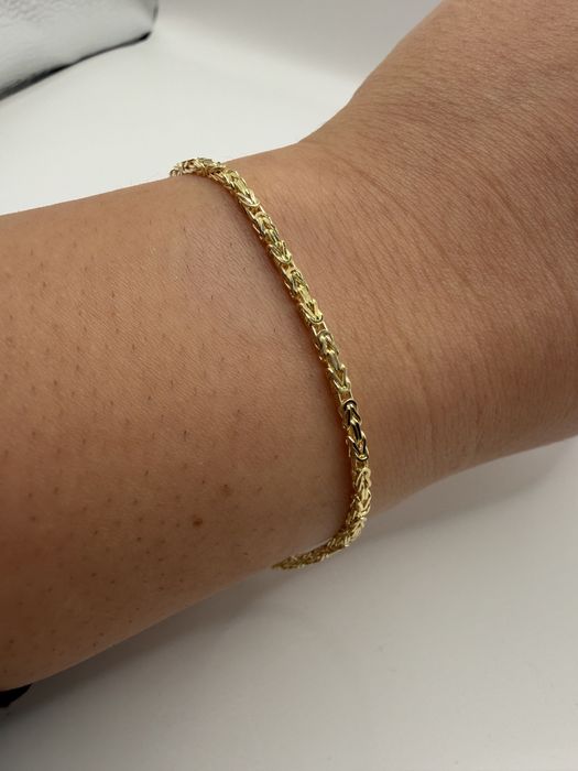 Złota bransoletka splot królewski 585 19 cm diamentowana