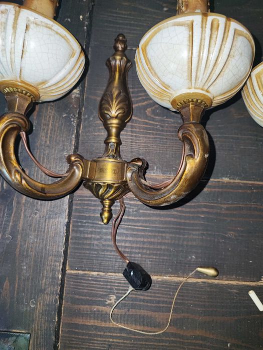 Stare kinkiety z mosiądzu ceramika Targetti