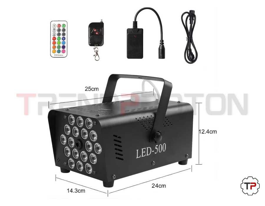 Máquina de Fumo 500W c/ 18 LEDs e Controlo Remoto