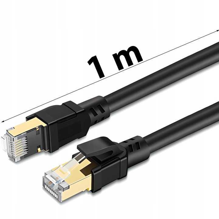 Kabel Sieciowy Ethernet Rj45 Cat8 40gbps 1m Patchcord Lan Xl Czarny
