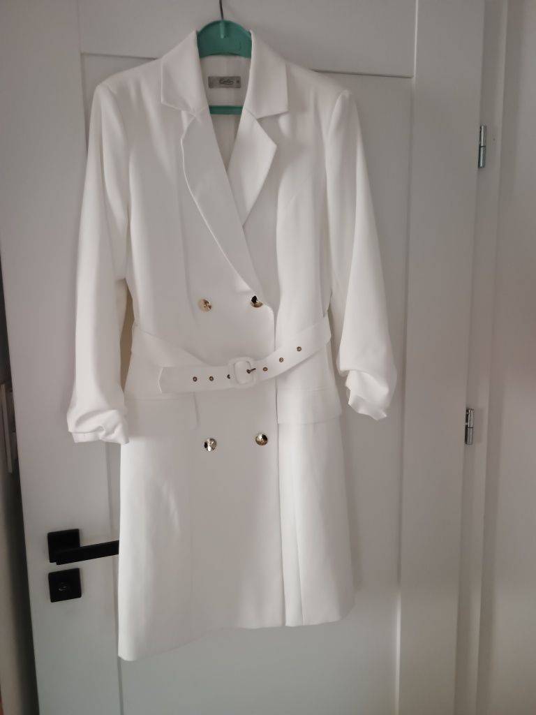 Sukienka biała/ecry elegancka dwurzędowa L