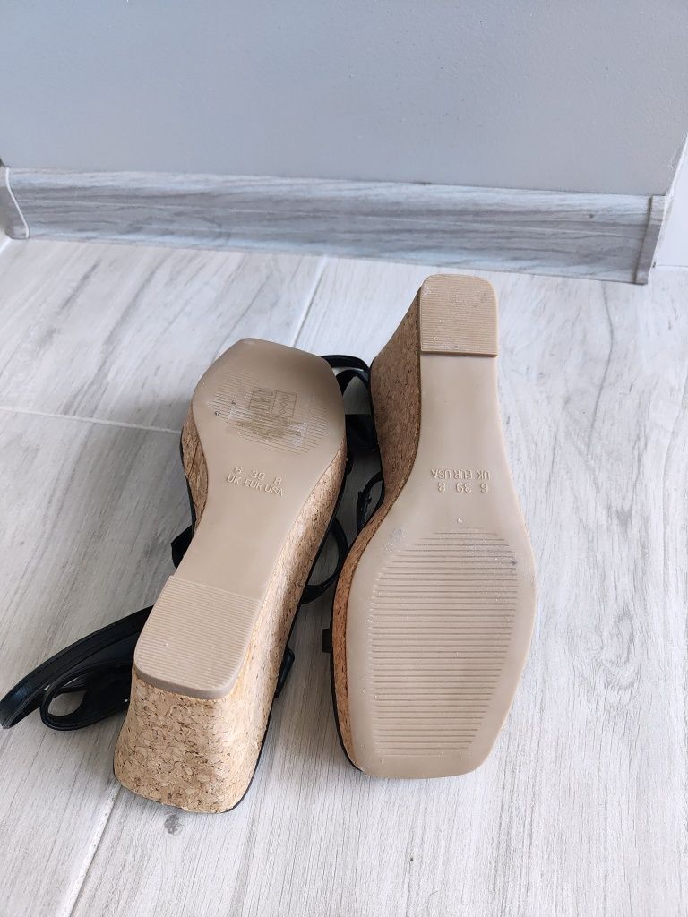 Czarne sandały na platformie koturnie letnie buty damskie rozmiar 39