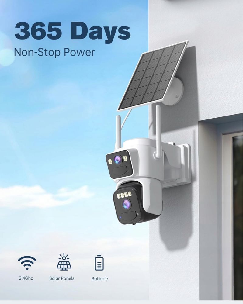 Kamera bezprzewodowa panel słoneczny 2,5K IP66 WiFi Reobiux 355°PTZ