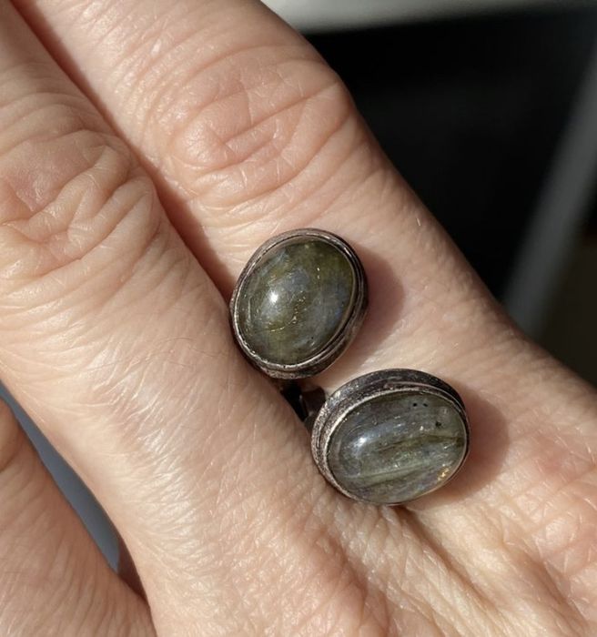 срібні сережки з камінням лабрадорит (кулон в подарунок)