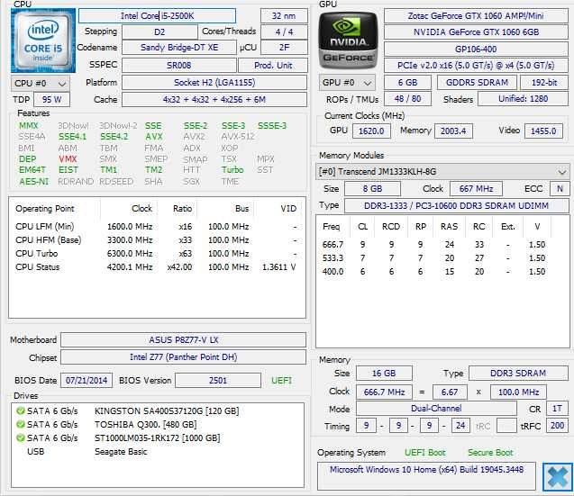 PC i5 2500k GTX1060 6gb 16gb