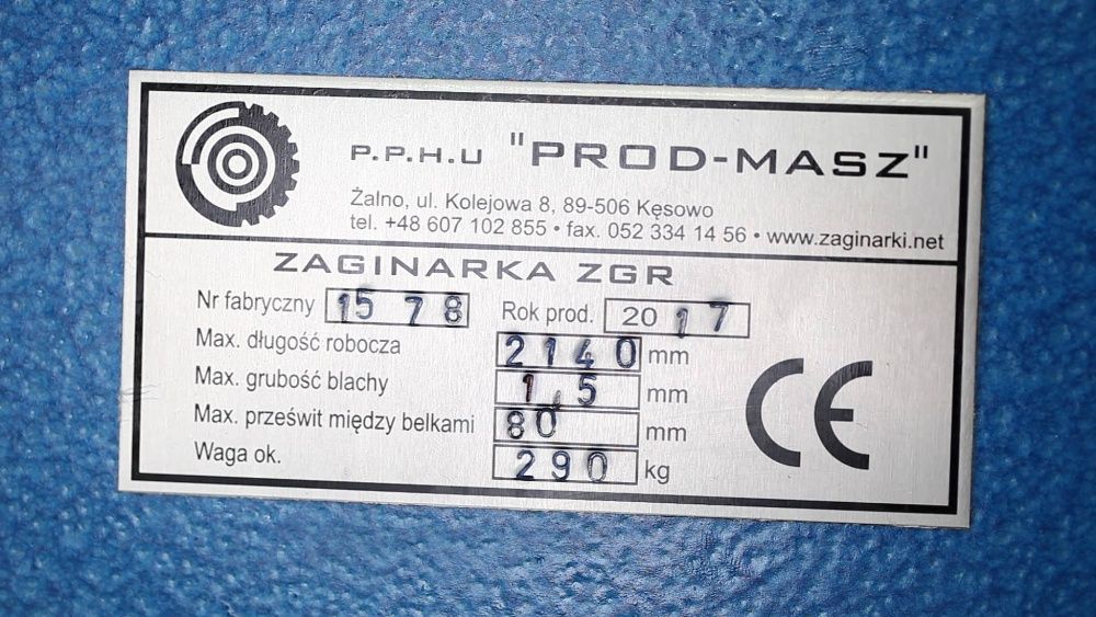 Zaginarka do blachy 2140/1,5/145 nowa producent Krawędziarka Giętarka