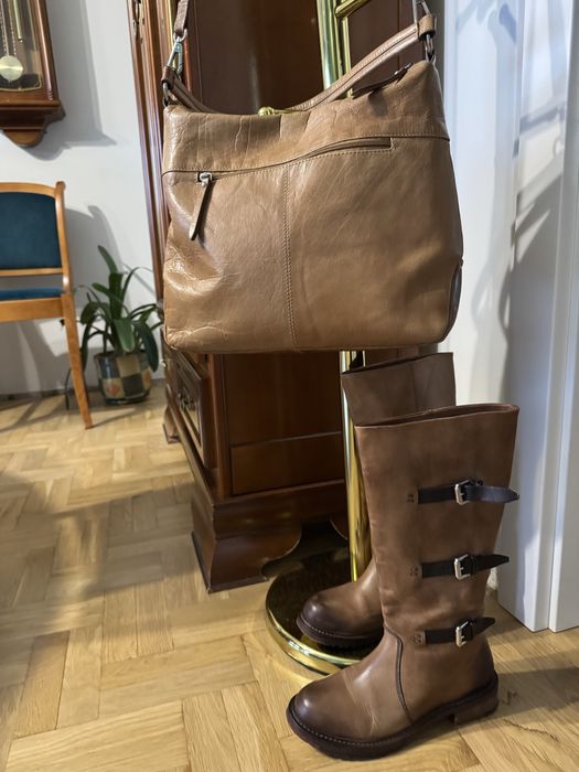 Komplet ze skory naturalnej kozaki damskie 37 i torba