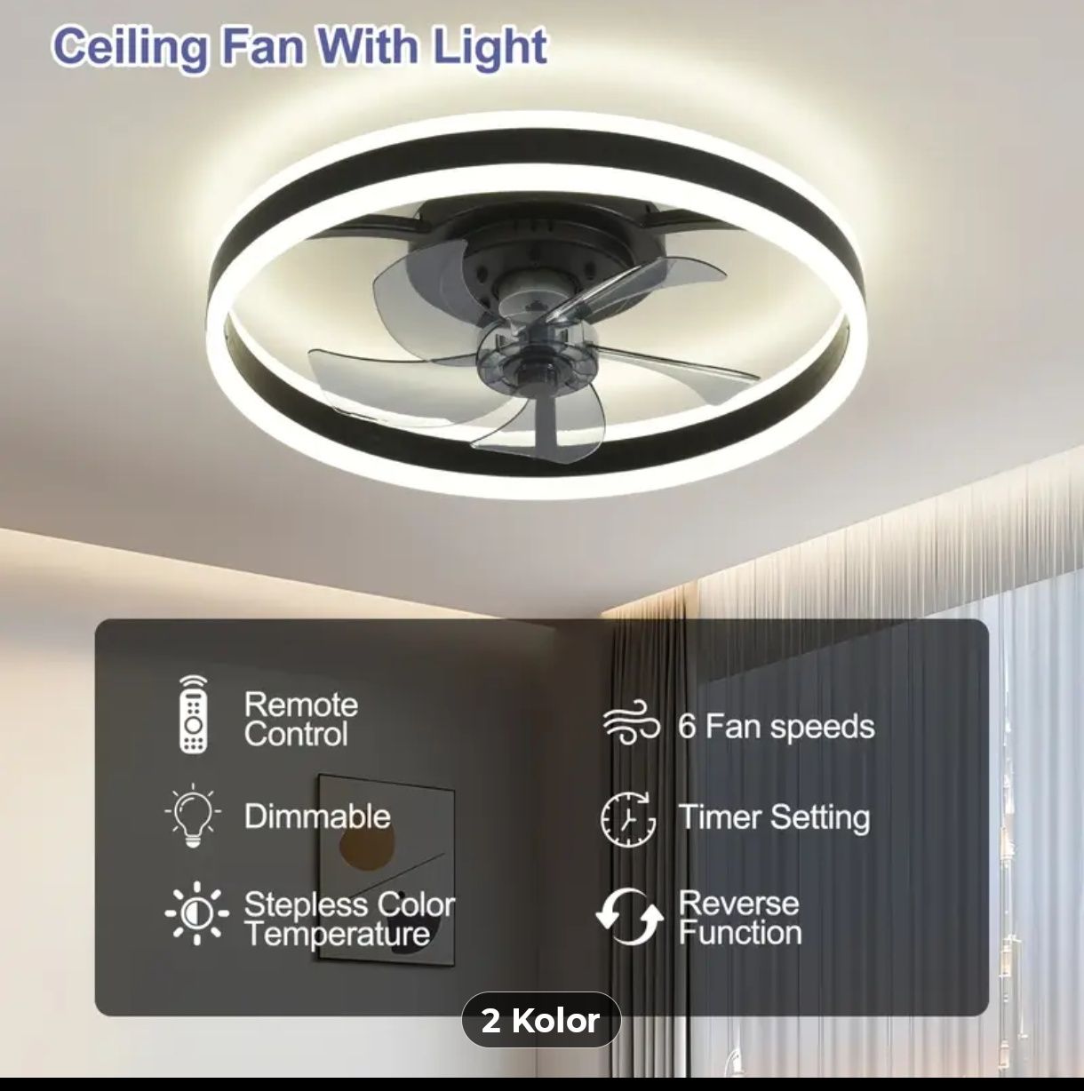Oświetlenie sufitowe LED żyrandol lampa z wentylatorem wiatrakiem  i p