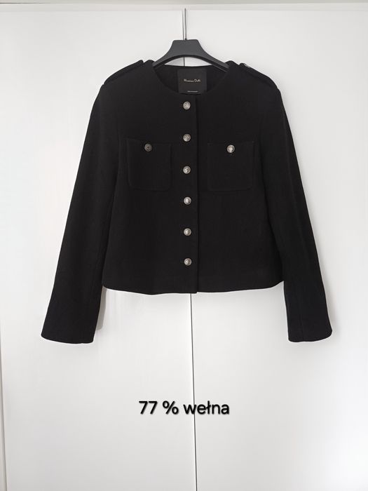 Massimo Dutti wełniana kurtka czarna wełna guziki pudełkowa oversize