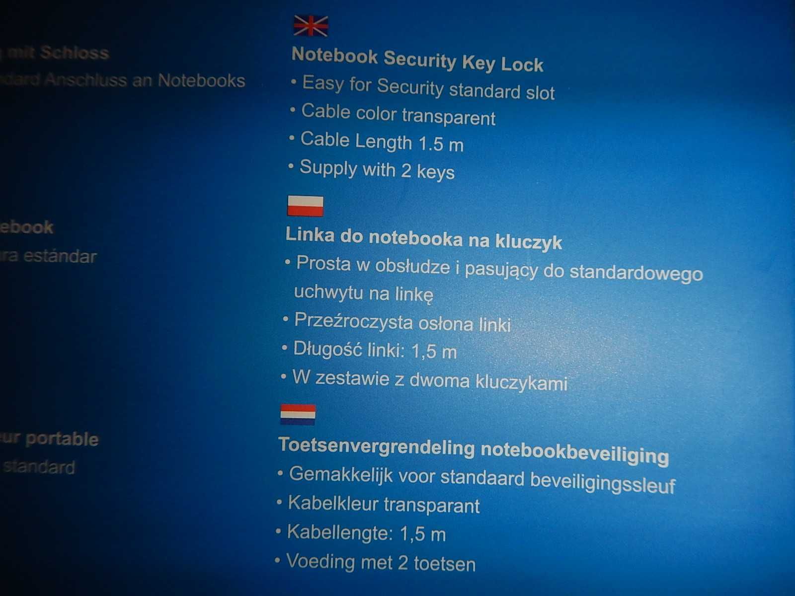 Linka zabezpieczająca LogiLihnk do notebook z kluczykiem 1,5m