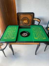 Unikatowy, elegancki Stół do Gier Ruletka i Backgammon z Krzesłami.
