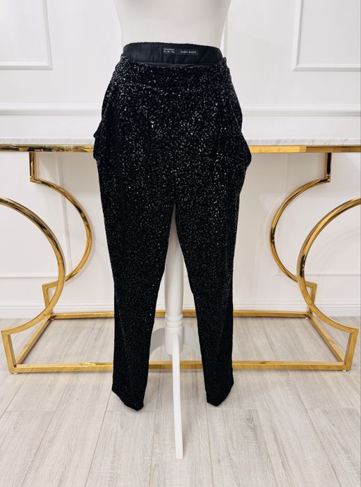 Eleganckie czarne spodnie (z cekinami) - ZARA rozmiar L