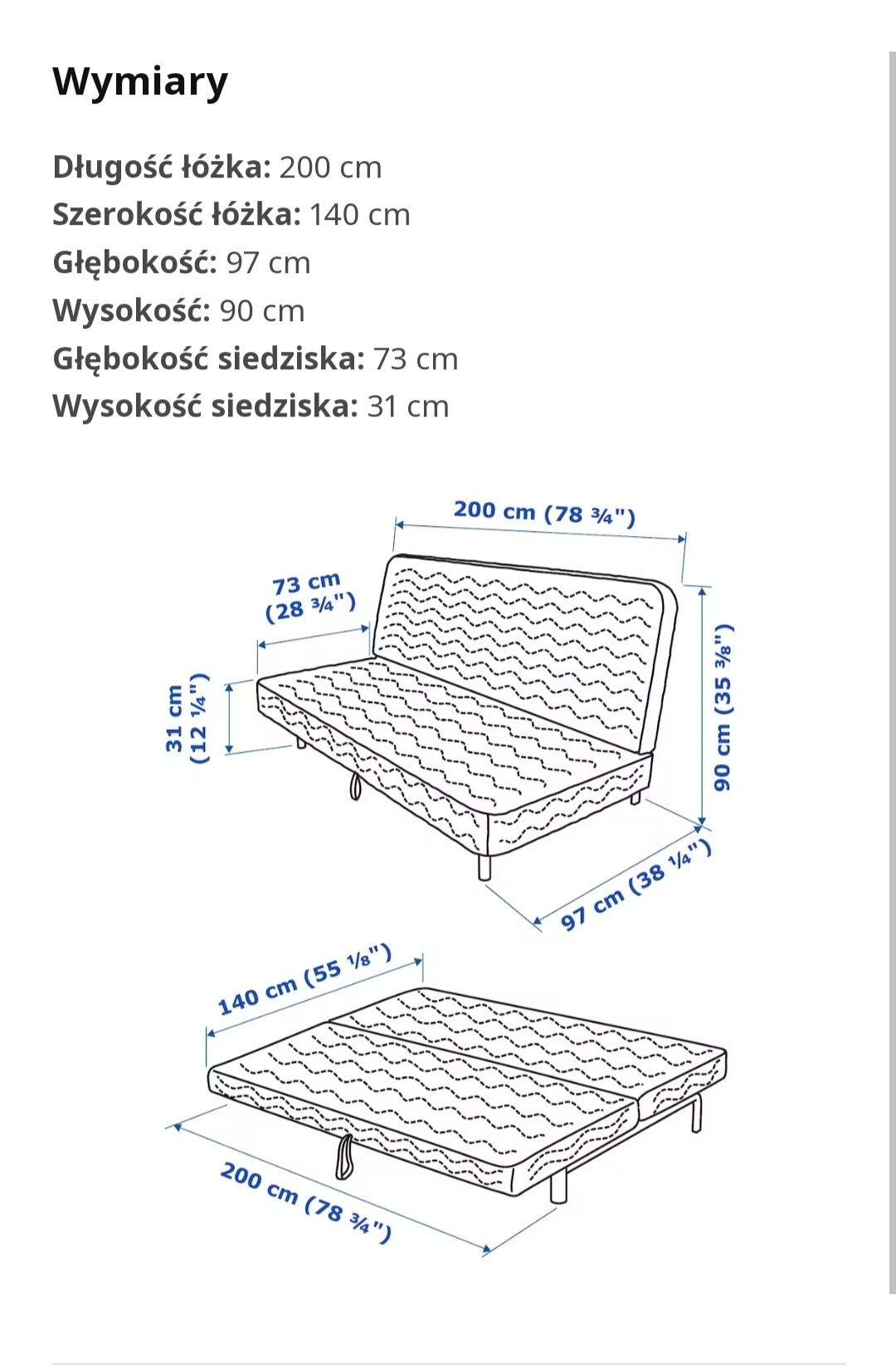 Sofa 3 os. Rozkładana  Ikea NYHAMN