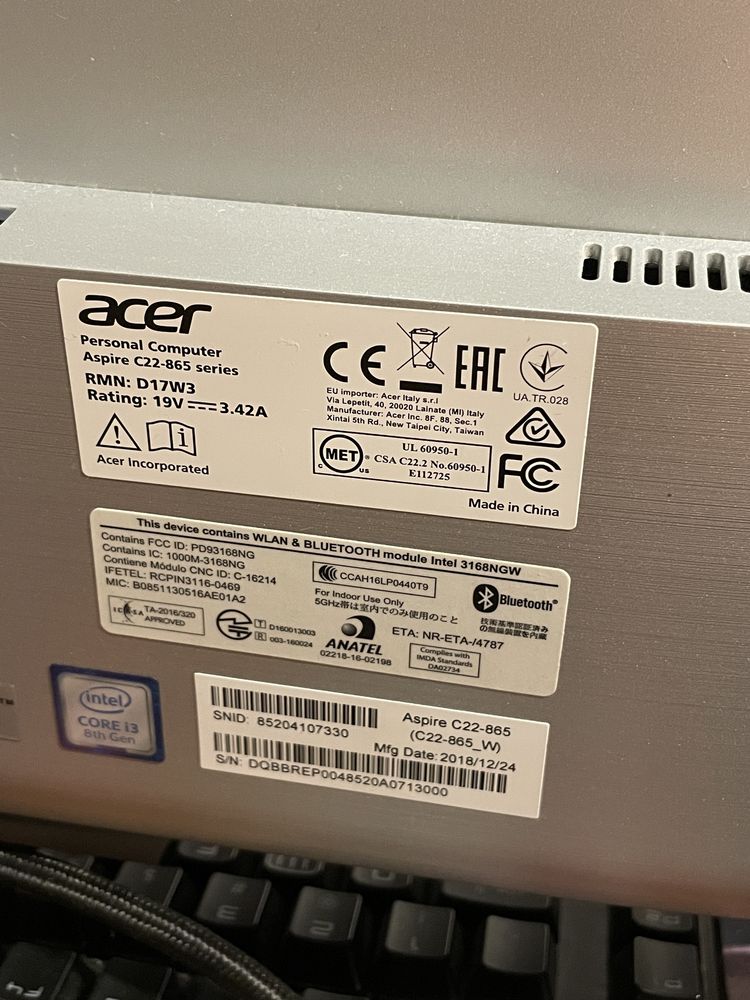 Komputer All in One Acer Aspire C22-865 Microsoft Windows 11