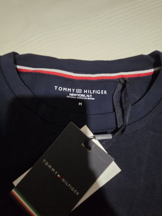 TOMMY HILFIGER Koszulka Meska Duże Logo Granatowa Klasyczna r.M
