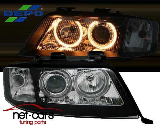 Reflektory Lampy przód AUDI A6 C5 01-04 XENON Angel Eyes czarne