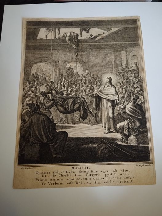 Uzdrowienie paralityka Biblia Germanica stary miedzioryt