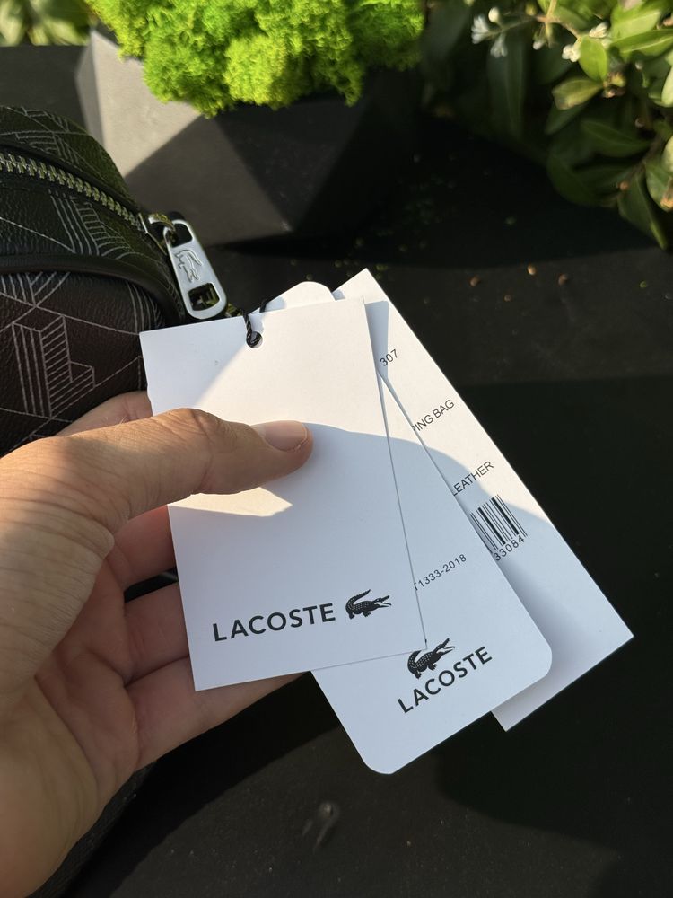 Сумка Lacoste через плечо мужская месенджер Лакост кожаный чорний літо